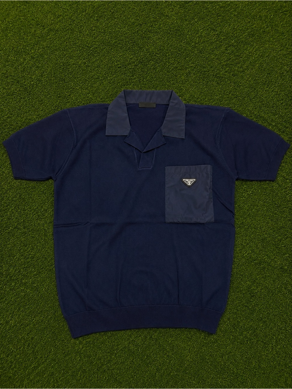 Prada Milano Emblem Dark Blue Collar Polo Size L